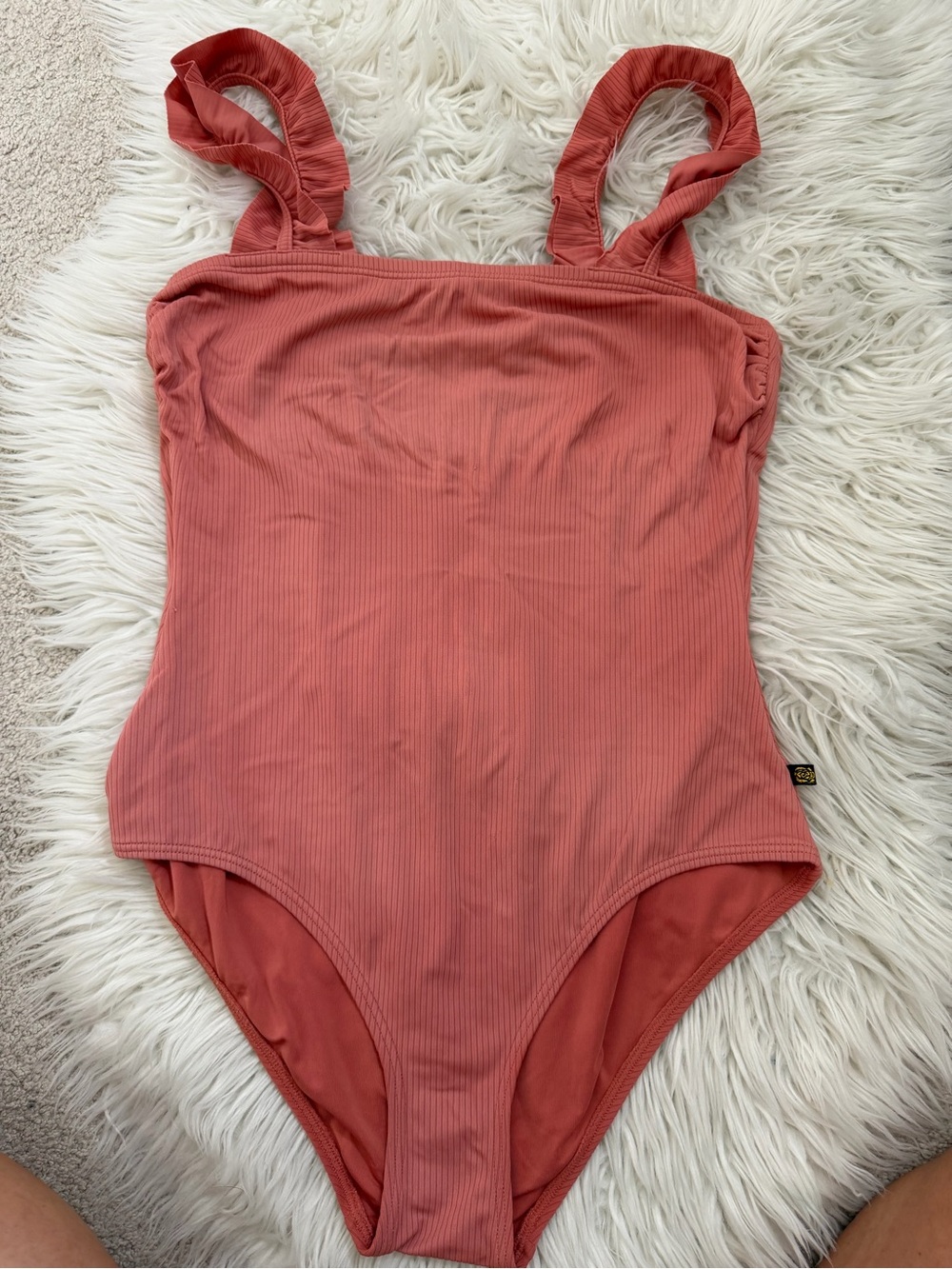 Ribbed One-Piece Swimsuit in Dusty Coral